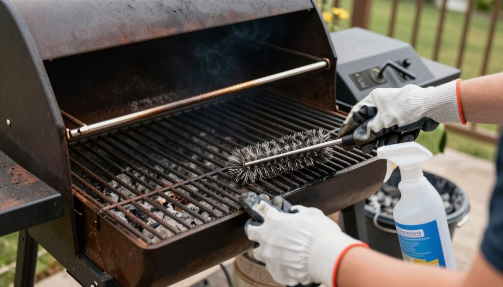 Cleaning and maintaining a smoker with brush and tools
