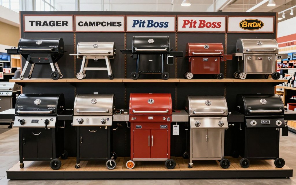 comparison of pellet grill brands and models on display