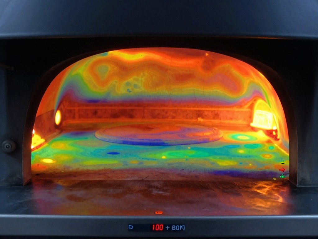 infrared camera showing temperature distribution in pizza oven
