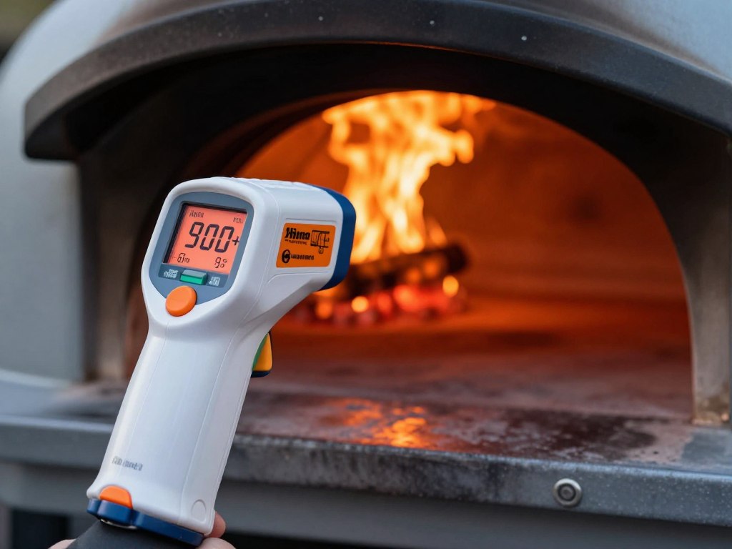 infrared thermometer measuring pizza oven stone temperature